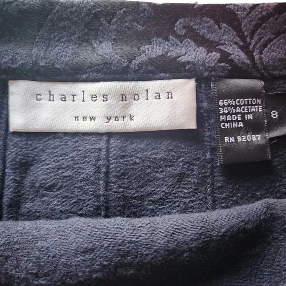 Charles Nolan Short Skirt Womens Size 8 Navy Embossed Floral Pleated Side Zipper - Picture 3 of 7